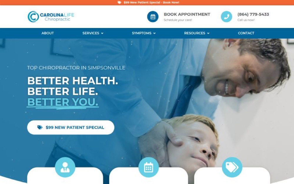 Carolina Life Chiropractic chiropractic website screenshot
