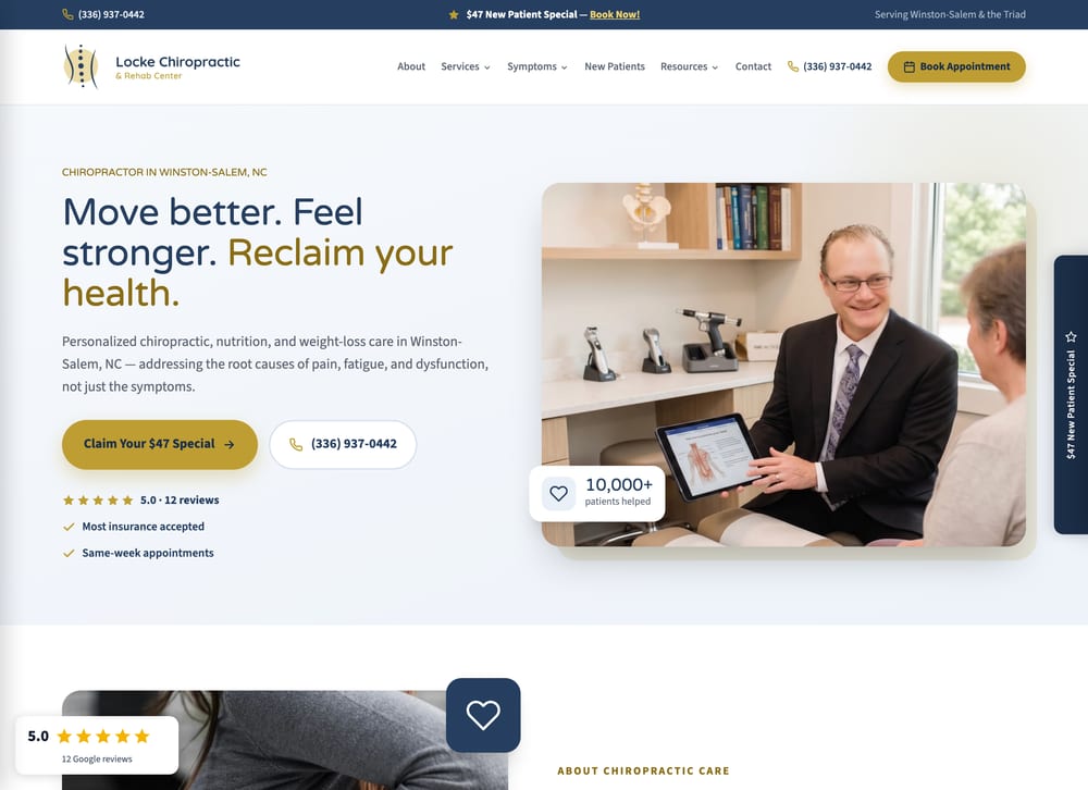 Locke Chiropractic & Rehabilitation Center chiropractic website screenshot