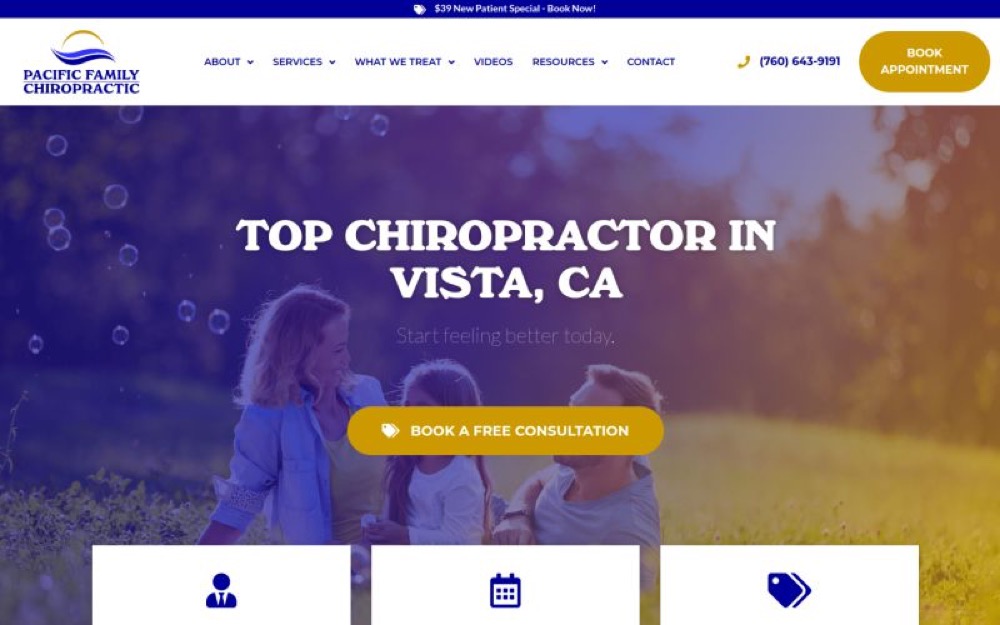 Pacific Family Chiropractic chiropractic website screenshot