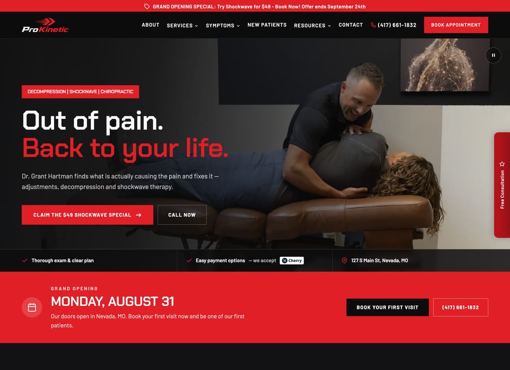 ProKinetic chiropractic website screenshot
