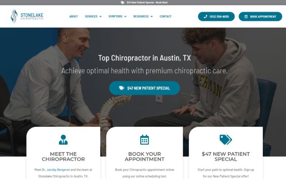 Stonelake Chiropractic chiropractic website screenshot