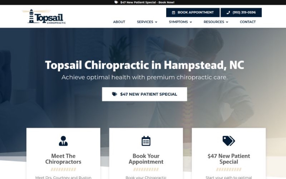 Topsail Chiropractic chiropractic website screenshot
