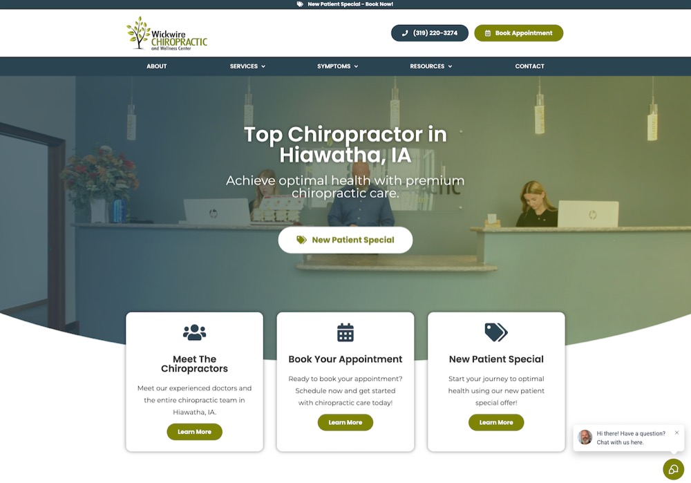 Wickwire Chiropractic chiropractic website screenshot