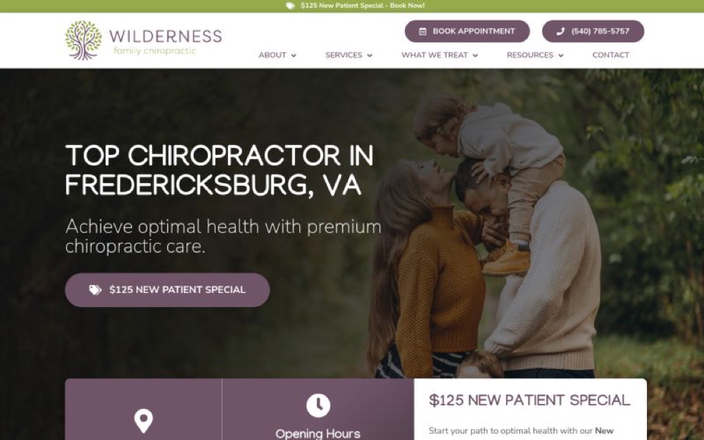 Wilderness Family Chiropractic chiropractic website screenshot